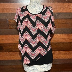 No Brand Tag Scoop Neck Short Sleeve Pink Zigzag Pattern Blouse